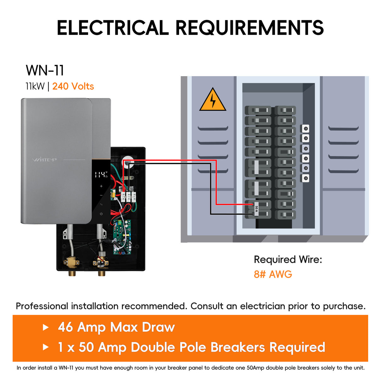 WN11 Gray 240V / 11KW Multiple Water Supply Tankless Electric Water Heater