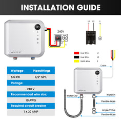 KFU65 White 240V / 6.5KW Point-of-Use Electric Tankless Water Heater